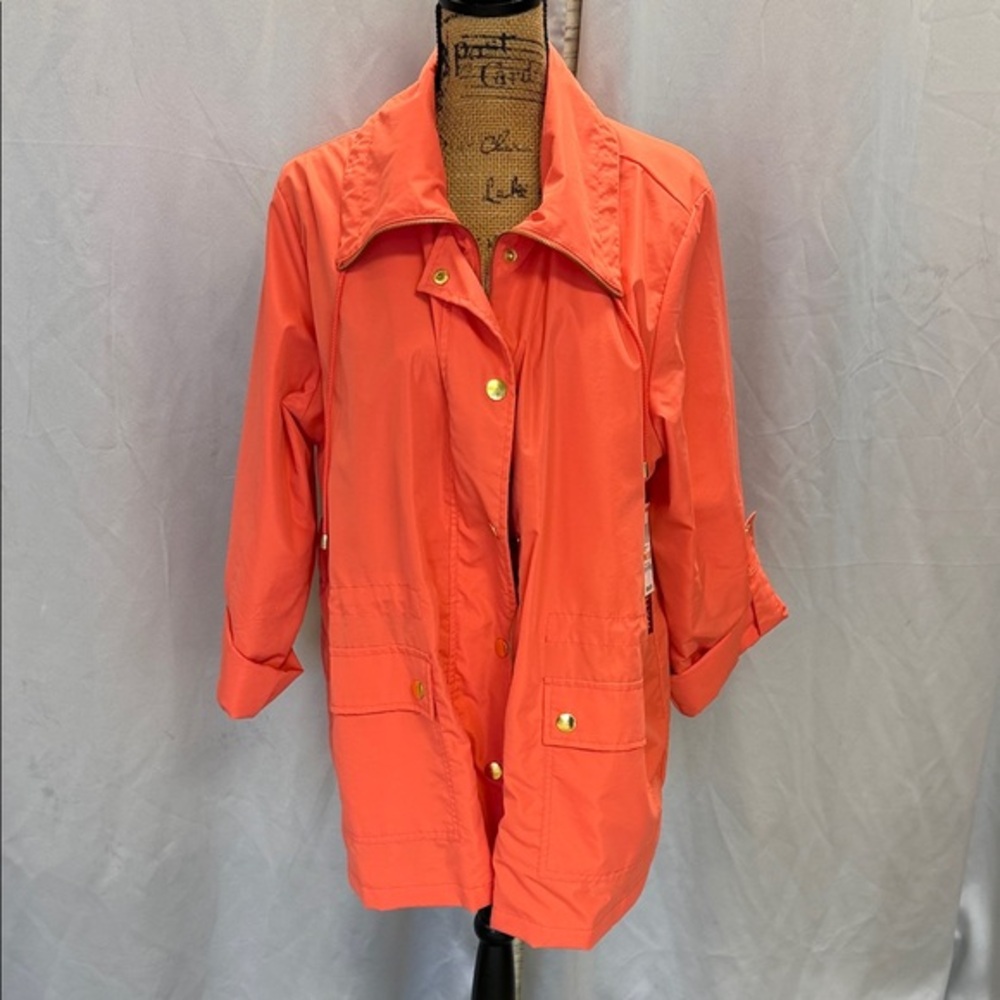 JM Collection Coral Utility/Rain/ WindbreakerJacket with Gold-Tone Buttons 2X